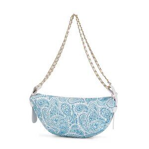 Paisley Pattern Blue Bag with White Shoulder Strap & Gold Tone Hardware